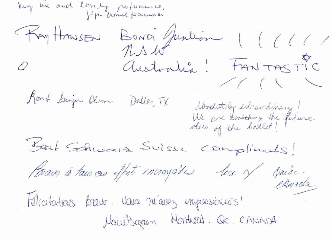 Handwritten guestbook page (English, French): “Fantastic!”